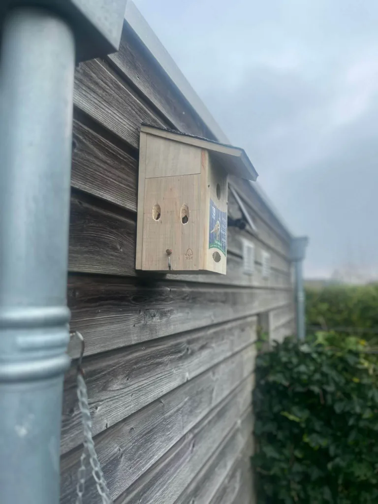 Zijkant lichtgaten vogelhuisje met camera